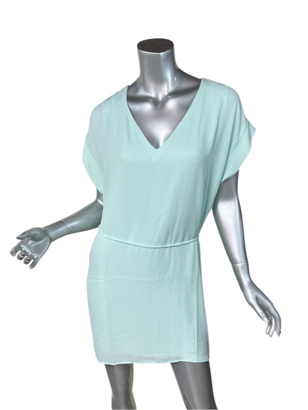 Three Eighty Two Light Green Lined Tassel Tie Mini Dress Size SMALL NEW!